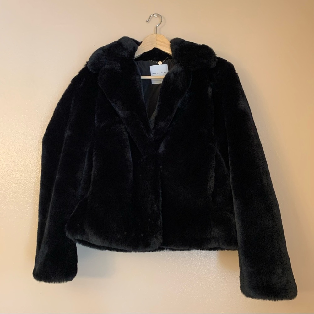 Rino and Pelle Elegant Black Faux Fur Jacket Size 38